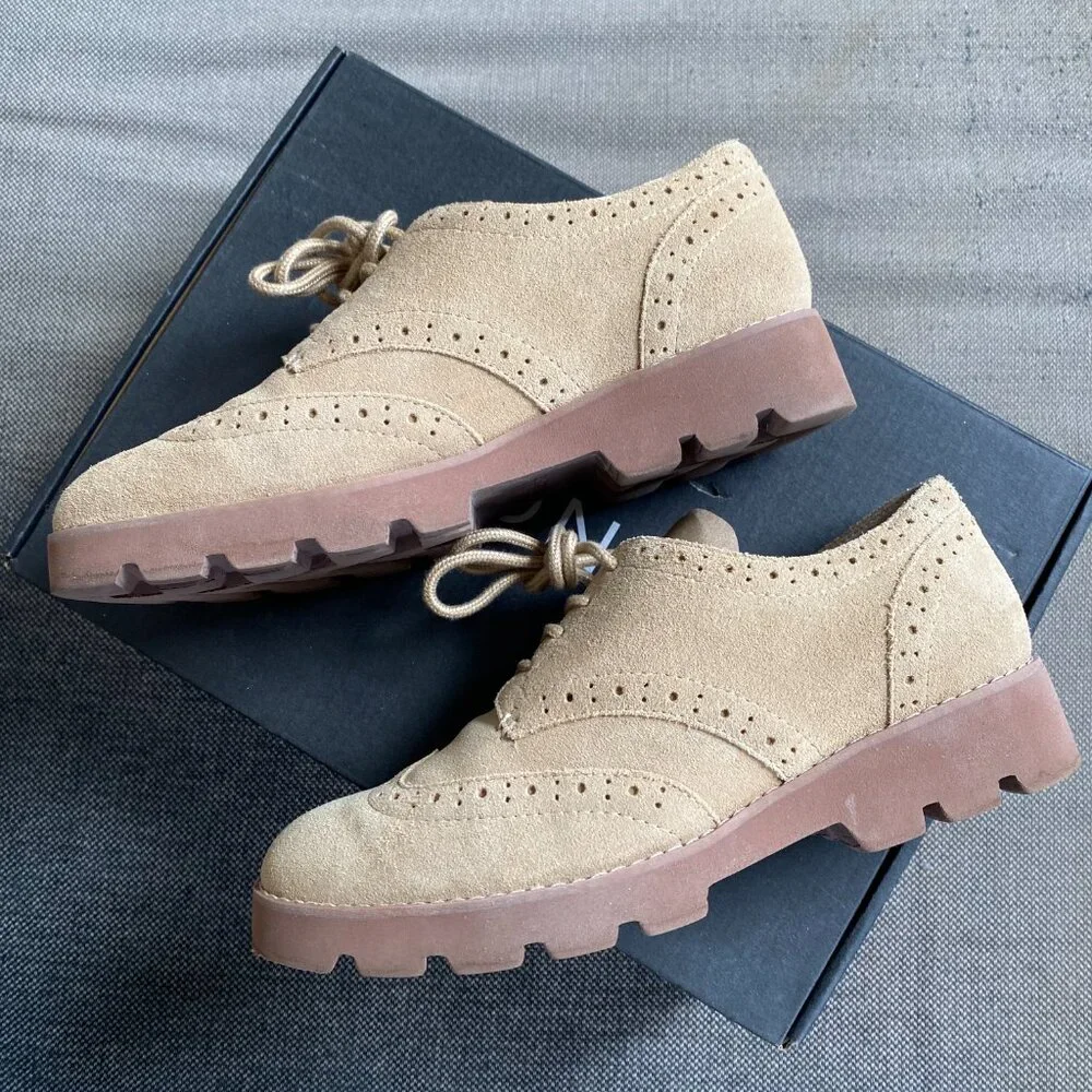 Vionic Beige Suede Brogue Lace-Up Flats
